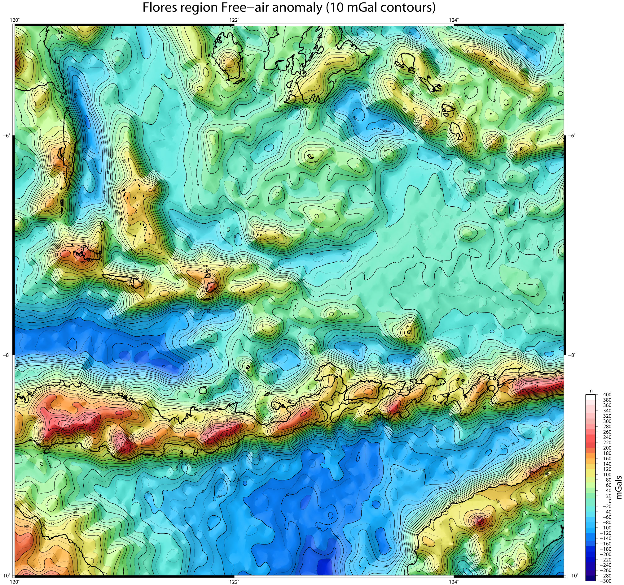 Eastern Indonesia Free-air gravity anomaly maps